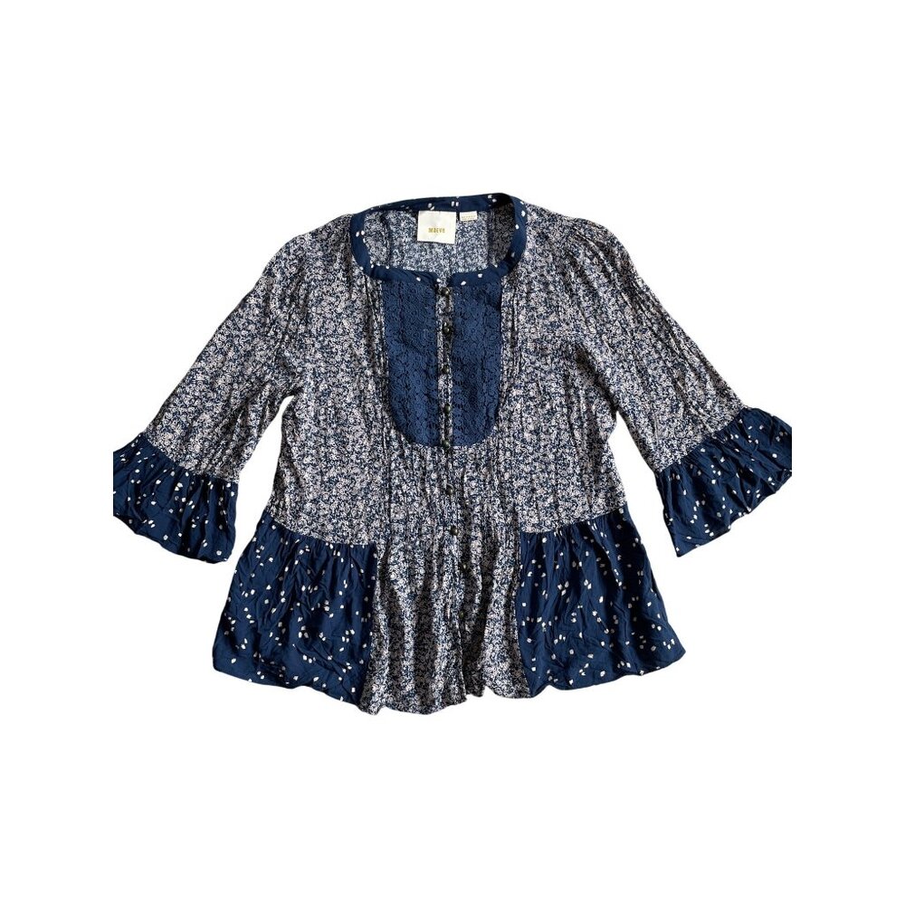 Anthropologie | Maeve | Hiver Ditzy Floral Lace Bell Sleeve Peasant Blouse Sz 6